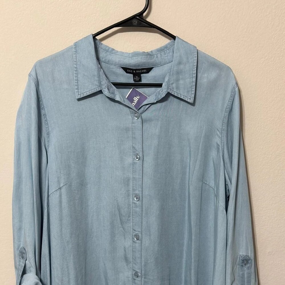 Women's Zac & Rachel Collard Tunic Top Long Jean Shirt Light Blue Size XL